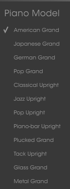 Arturia Piano V Review piano models menu image